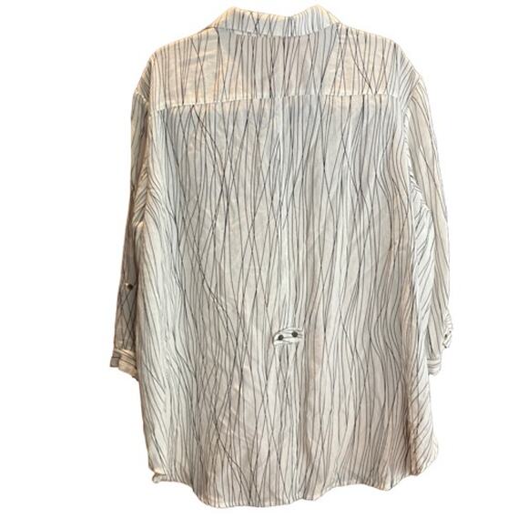 FRIDAZE 4X 100% Linen Women's Blouse Button Up, White Black, Collar, Hi-Low - Picture 2 of 7